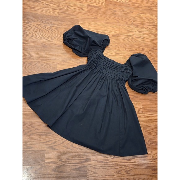 Abercrombie & Fitch Black Puff Sleeve Pleated Smocked Mini Babydoll Dress XS - Picture 2 of 7